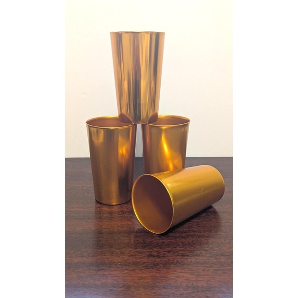 Bascal Other - 4 Vintage Bascal Aluminum Cups Tumblers Metallic Gold MCM Retro Italy 4.5"